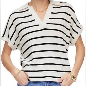 ✨ MADEWELL ~ Relaxed V-Neck Polo Shirt in Stripe – Size S ✨